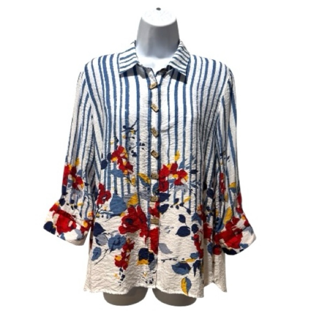 Multiples Pm Petite Medium High-Low Textured Stri… - image 1